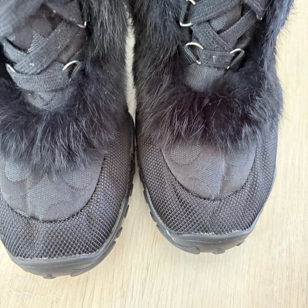 Coach Jennie Black Signature Monogram Quilted Faux Fur Snow Boots Q522 Womens 7B